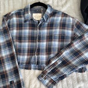 Weatherproof Blue Plaid Crop Top